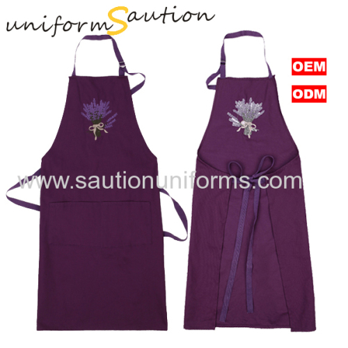 Custom quality cotton embroidered bib apron with pockets