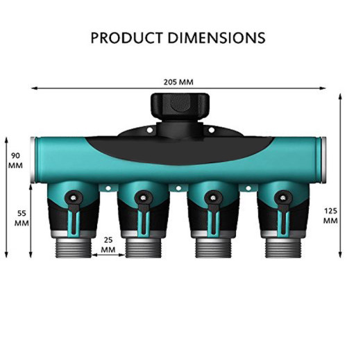Plastic garden hose 4-way splitter with oversize valve