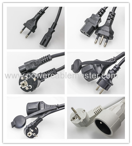   Europe type VDE extension cords standard power cable schuko male plug insert with female plug