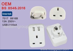 High Quality BS EU to 1 Port UK Travel Power Plug Adapter Converter with 2 Port USB
