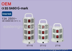New design 8 gang universal 3pin tower extension Socket with Switches