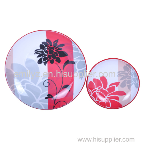 7.5 Inch Melamine Two Tone Red Flower Patterns Appetizer Plates