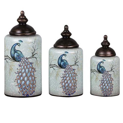 American Style Temple Jar With Peacock Motif Porcelain Decorative Storage