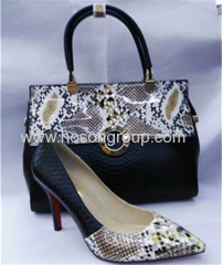 Fashion snake pattern high heel shoes and bags