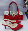 Red PU leather slipper with matching handbag