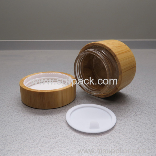 Glass inner bamboo cream jar custom cosmetics jar luxury glass bottle