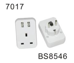 BS8546 13Amp 250V~ Max 3000W UK to EU plug adapter with 2 USB charger