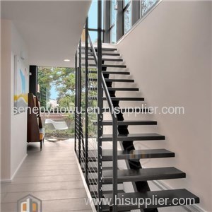 Narrow Space Used Straight Staircase Wood Steps Cable Metal Railing