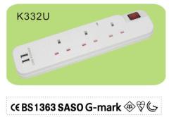 High Quality UK Standard BS1363 Surge Protector 3 Gang Extersion Socket with 2 USB charger