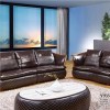 Timber Decoration Genuine Leather Chocolate Color Sofa