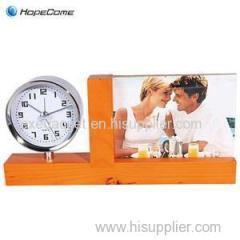 Wooden Desk Clock With Photo Frame