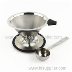 Stainless Steel Double Mesh Coffee Dripper With Coffee Clip Scoop Tianium Plated