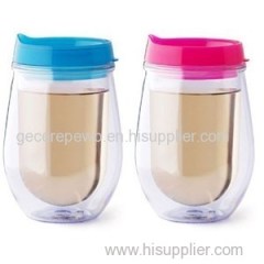Double Wall Insulated 10 Oz Tumbler Stemless Wine Glass With Lid