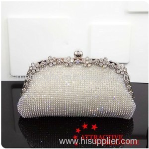PU Ladies Evening Bags Covered By Rhinestone With Pearl Lock