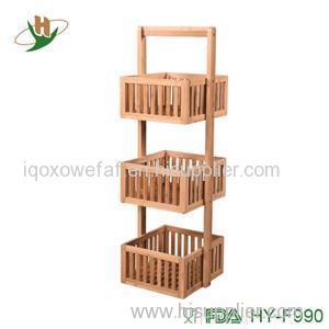 Buy 3 Basket Bamboo Bathroom Stationary Caddy Floor Caddy Storage Caddy