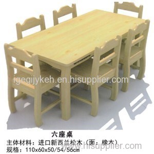 High Quality Kindergarten Wooden Children Six Seats Table Rectangle Kids Desk In Preschool