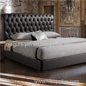 Latest Design Tufted King Size Black Leather Upholstered Bed