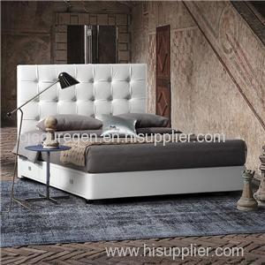White Modern Queen Headboard Tufted Leather Storage Upholstered Bed With Drawers