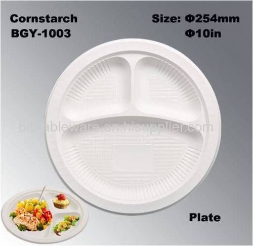 3 Compartments High Capacity Disposable Biodegradable Corn Starch Dishes Plate