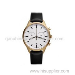 Mens Black And Rose Gold Leather Chronograph Stainless Steel Watches For Men