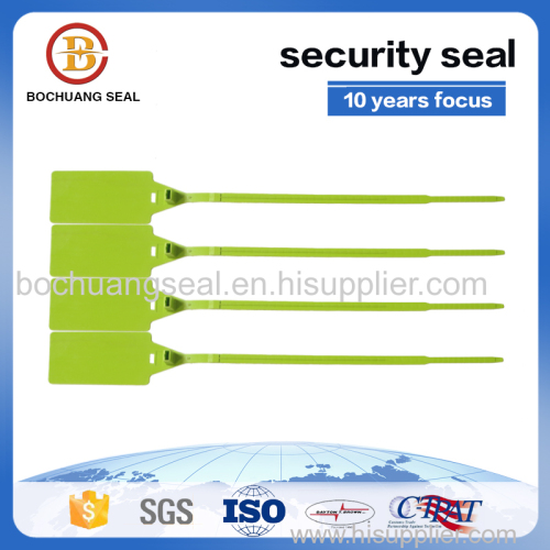 Adjustable length pull tight strap plastic seals barcoded seals
