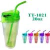 TT-1021 20OZ AS Double Wall Plastic Travel Tumbler With Straw For Easy Drinking Travel Mug