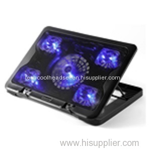 High quality 5 blue LED fan metal laptop cooling pad with stand