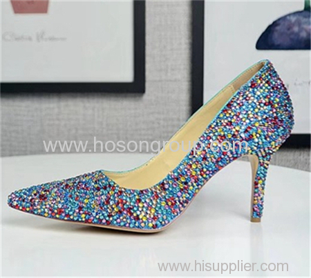 Colorful rhinestone women high heel dress shoes