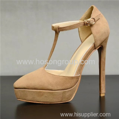 Buckle pointed toe T strap women high heel sandals