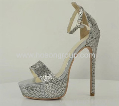 Open toe stiletto heel women dress shoes wiith rhinestone