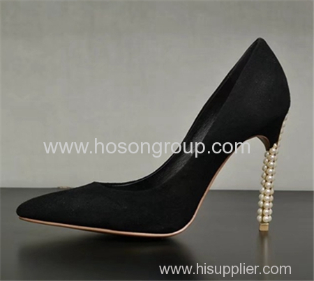 Speical pearl heel lady dress shoes