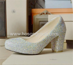 Chunky heel rhinesone women wedding shoes