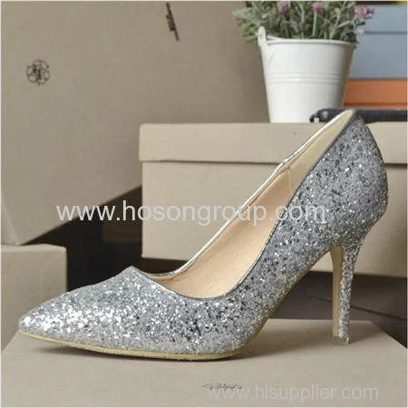Shiny paillette lady high heel dress shoes