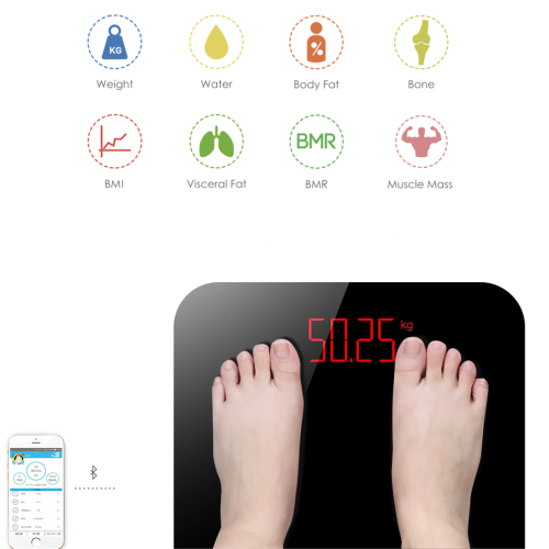Smart body fat scale with measuring 8 body data by free app for IOS and Android OS
