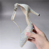 T strap pointy toe stiletto heel women dress sandals with rhinestone