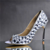 Fish mouth women high heel rhinestone dress shoes