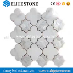 flower pattern white marble and shell mosaic tile