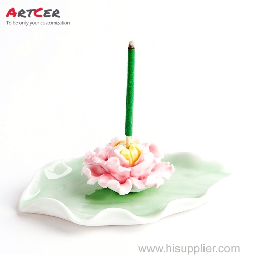 ODM & OEM Handmade Customized Ceramic Lotus Leaf Incense Holder for Hotel Furniture