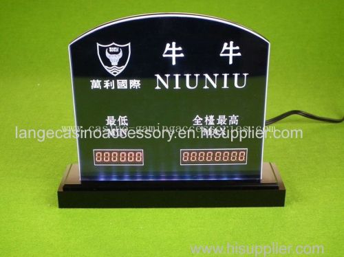 Baccarat Min Max Rate Display Board Casino Limit Sign Board