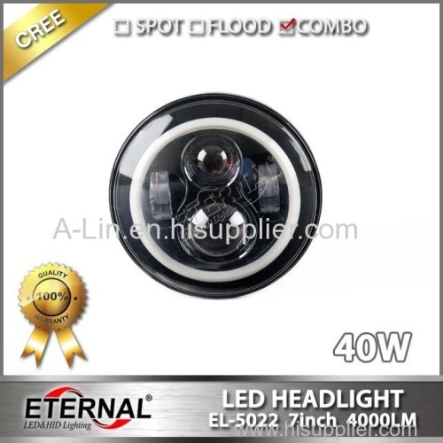 7in 40W round off road motorcycle automotive truck led headlight dual beam halo ring driving lamp with angel eyes