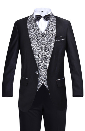 Men's Suits Slim Silver Pattern Fit Suits Business Suits 4 Piece