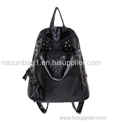 Wholesale custom made ladies backpack bag fashionable soft leather women backpack with rivets