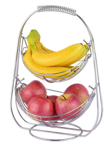 2 Tier Fruit Vegetables Produce Metal Basket Rack Display Stand