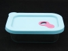 Square glass food container with silicone lid