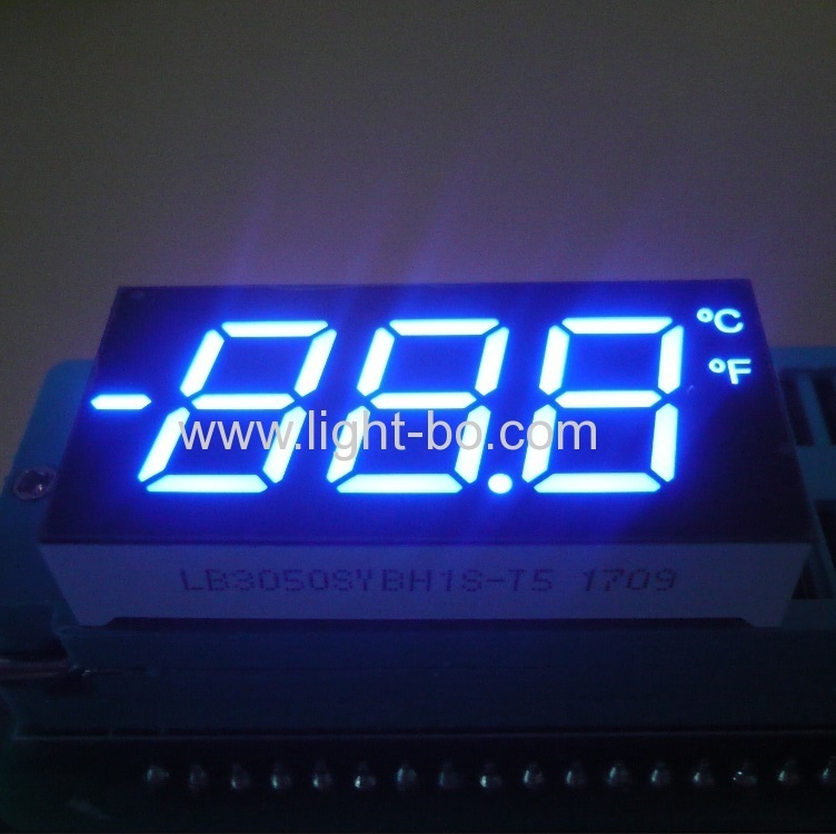 Ultra blue Customized Triple digit 7 Segment LED Display common anode for Refrigerator