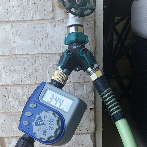 Metal 2-way garden water hose splitter