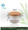 hot sale 100ml plastic pet stainless steel storage jar with bamboo lid and spoon bamboo cosmetic container