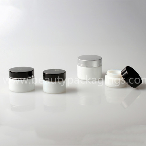 Popular White Jade Glass Cosmetic Cream Jar With Black Cap