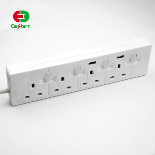 UK Standard SASO 4 Way Power Strip With Individual Switches and USB charger