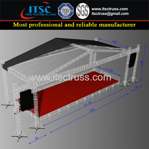 Economic rooftop truss system with speaker wings for big events